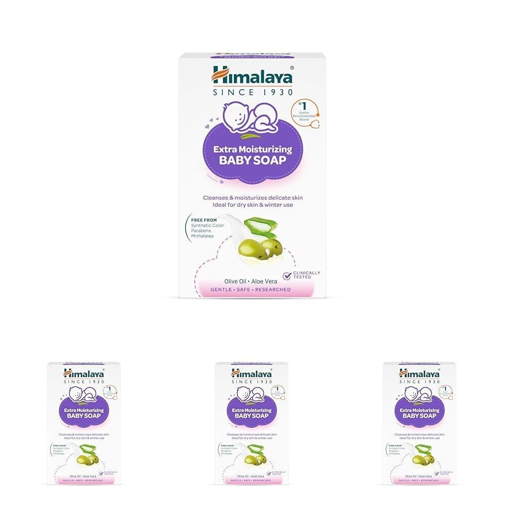 Himalaya Extra Moisturizing Baby Soap for Dry Skin | B3G1-125g Helps Lock In Moisture With Aloe-Milk Moisture Complex of Almond & Olive Oil | Clinically Tested | No. 1 Doctor Recommended Brand