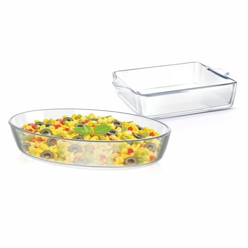 Signoraware Bake 'N' Serve Borosilicate Glass Dish Set| Microwave Safe| Baking & Serving| Crack Resistant| Reheating Food| Ideal Gifting Set (700ml + 500ml| Set of 2| Clear)