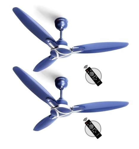 LONGWAY Zephyr 1200 mm BLDC Ceiling Fan with Remote Control | Ultra High Speed 3 Blade Anti-Dust Decorative Ceiling Fan (Silver Blue, Pack of 2)