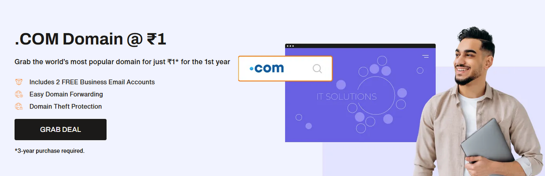 Get .com Domain @ ₹1 for the first Year