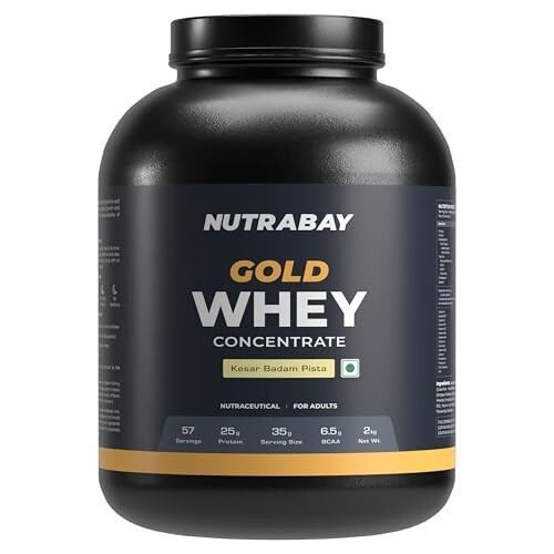 Nutrabay Gold Whey Protein Concentrate with Digestive Enzymes & Vitamin Minerals – 2kg, Kesar Badam Pista 
