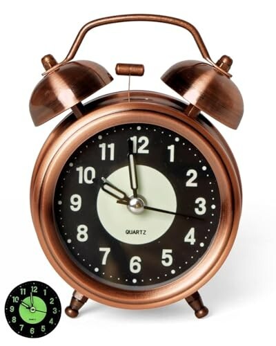Table Analog Clock Alarm Super Loud for Heavy Sleepers Retro Twin Bell Metal Frame Clock
