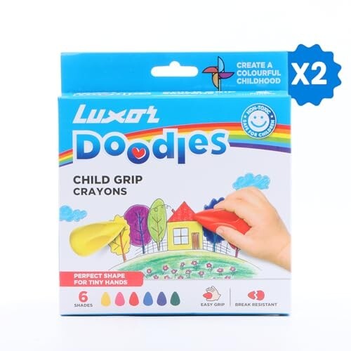 Luxor Doodles Child Grip Plastic Crayons 6's, Pack of 2