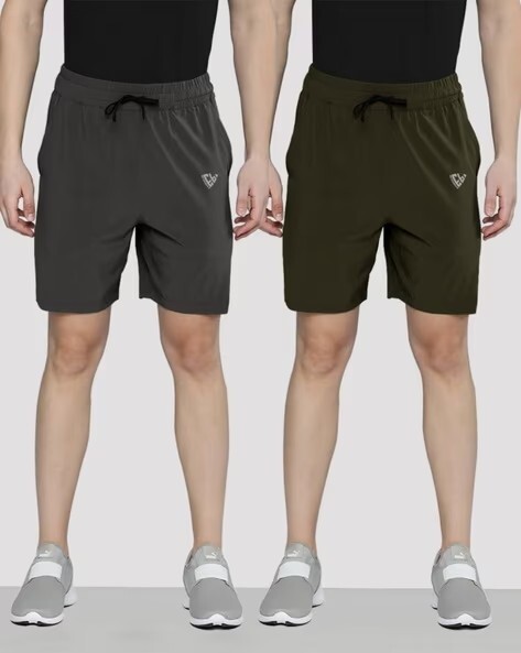 Men's Pack of 2 Casual Knit Shorts with Logo Detail & Side Pockets