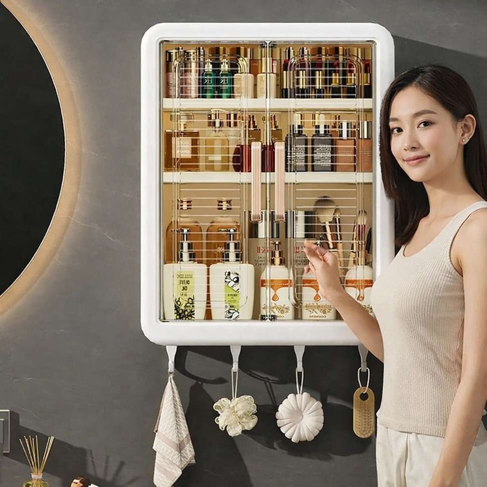 ESKIA Bathroom Storage Organizer Bathroom Cabinet Kitchen Plastic Wall Shelf
