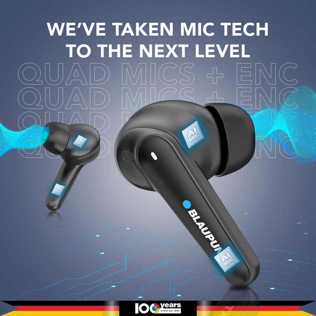 Blaupunkt BTW300 Xtreme Moksha Maxbuds (2025) – True ANC, 150 hours 700mAh Battery, Quad AI Mics, Crispr ENC, Blink Pair, Dual Pairing & Dual EQ for Deep Bass & Premium Wireless Audio (Matt Black) 