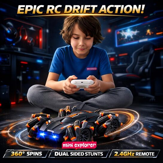 [Prime rewards: account specific] MiniExplorer Drift Stunt Car (Remote Control Car Toy) | 360° Rotation, Double Sided Driving