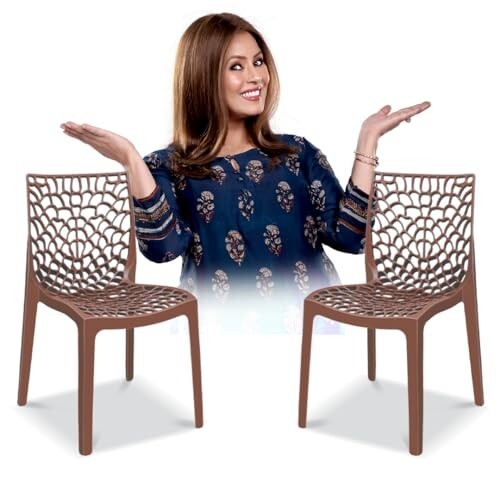 MAHARAJA Plastic Chair Set | Plastic Chair for Home, Living. Dining Room Office Kitchen Restaurant Canteen Hotel Garden, Strong and Sturdy Structure Chair with Arm Rest (M_Brown, Pack of 2)