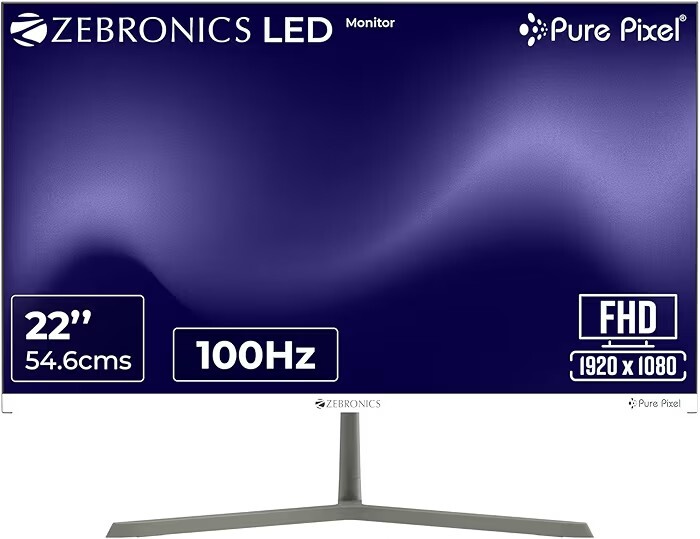 Zebronics Full HD LED Monitor, 21.5 Anti-Glare Screen, 100Hz Refresh Rate, Ultra Slim
