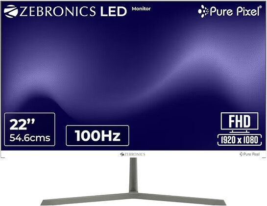 Zebronics Full HD LED Monitor, 21.5 Anti-Glare Screen, 100Hz Refresh Rate, Ultra Slim