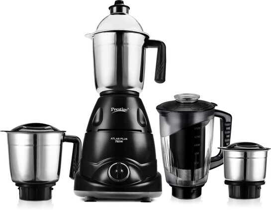 Prestige Plus 750 W Juicer Mixer Grinder (Atlas Plus | 4 Jars | with Flow Breaker Design | Black, Grey)