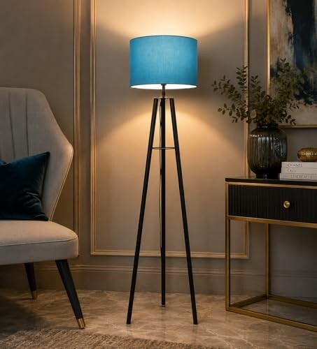 tu casa Foldable Tripod Metal Floor Lamps with Aqua Shade for Home Décor, Bedrooms Corner, Living Room, Gifting, Diwali Decoration, Hall, Office, Study Room (Height: - 50") - Bulb not Included