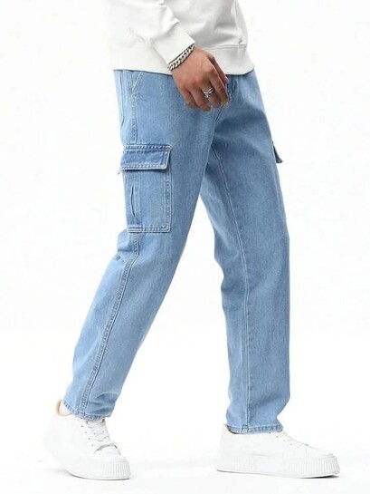Playfeel Mid-Rise Regular Length Wide-Leg Jeans (Light Blue)