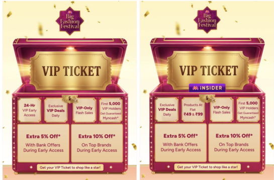 VIP Ticket - Myntra Big Fashion Festival Upto 90% off  & Bank offers: Starts 8 Oct -Get VIP Only Benefits  and early access on 7 Oct with VIP Pass