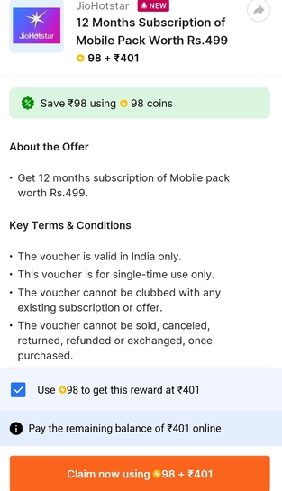 Flipkart supercoins deal for jiohotstar