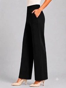 CLOWALL Women Regular Fit Black Viscose Rayon Trousers