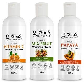 (Set of 3) Globus Naturals Vitamin C Mix Fruit & Papaya Body Lotion | Lightweight Non-Greasy Moisturizer