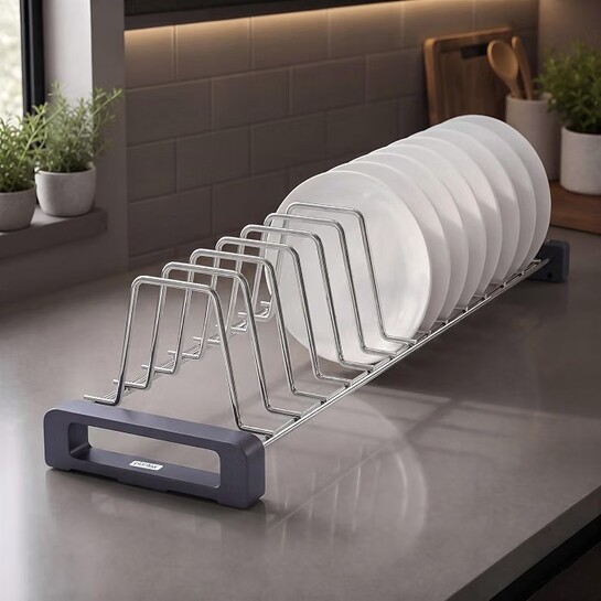 Plantex Stainless Steel Plate Stand for Kitchen Cabinet/14 Slot Plate Rack  (Size-4Inches, Pack of 1)