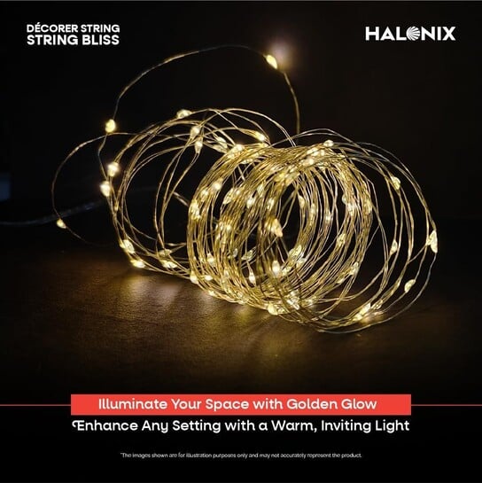 Halonix Bliss Rice Light | Decorative Light | Fairy Light | USB Powered | String Light | Diwali Light | Warm White| Pack 1 |Diwali Lights for Decoration for Home-Plastic,Corded Electric