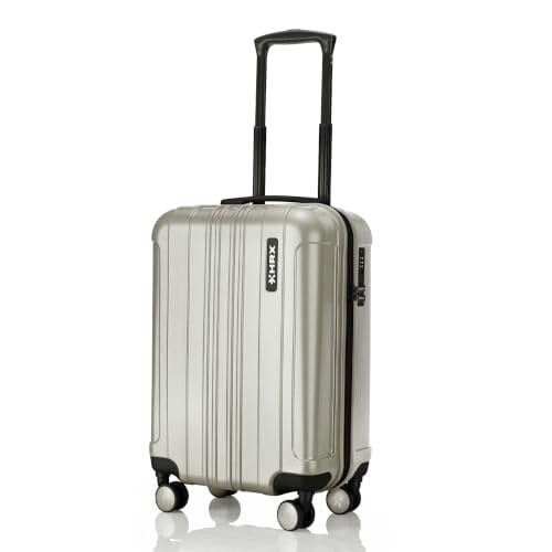 HRX Force Cabin Size Silver Polycarbonate Hard Shell Suitcase - Premium Travel Trolley Bag with 8 Spinner Wheels, Number Lock & Water Resistant Body