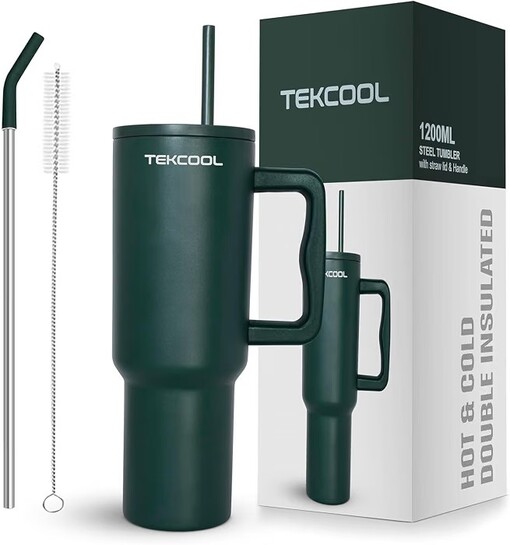 [Expired] Tumbler with lid and Straw 1200ML Cup Stainless Steel Hot and Cold with Handle and Lid 2 Straw Vacuum Insulated Tumbler 