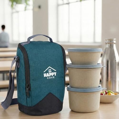 Happy Cove Eco Friendly Lunch Box for Office Use | Biocomposite Wheat Straw, Rice Husk & Bamboo Fibre | 3 Microwave Safe Containers | Tiffin Box with Lunch Bag | Microwave Safe, Oven Safe, Unbreakable