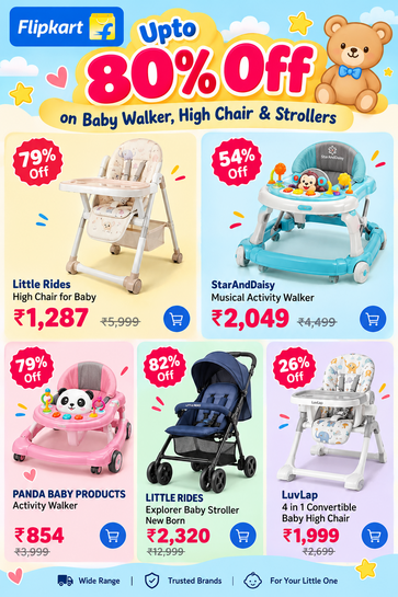 Upto 82% Off on Baby Walker, High Chair & Strollers