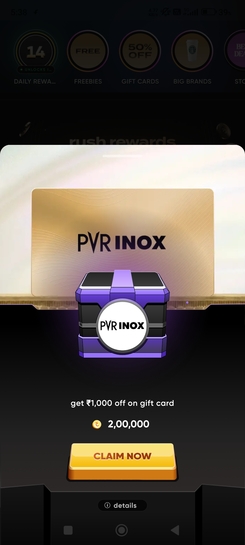 CRED Coin Rush: Get ₹1,000 OFF on PVR INOX Gift Card for 2,00,000 CRED Coins