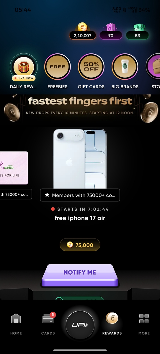 Fastest finger first @ Cred (Live at 12:00pm & 6pm 29 Sept 2026): Free ipad air, gold coin and many more