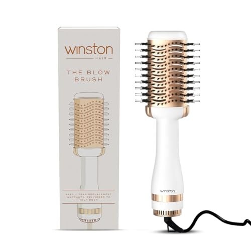 Winston 2-in-1 Hair Styling Blow Brush for Women - 1200 Watts | with Charcoal Bristles for Salon-Quality Volume and Shine (White) - 1-Year Warranty