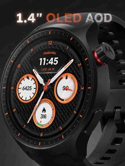 MOTOROLA Moto Watch 1.4" OLED, AOD, Dual band GPS, Powered by Polar, Android only Smartwatch (Pantone Volcanic Ash Band Strap, Free Size)