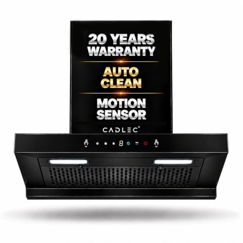 CADLEC PeakFlow 60cm T-Shape Kitchen Chimney | 1400 m³/hr High Suction, Filterless Auto Clean, Touch & Gesture Control, Oil Collector | 20Y Motor & 5Y Comprehensive Warranty | Black