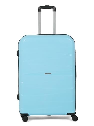 Teakwood Medium Check in Size 8 Wheels Trolley Bag, Hard Cabin with Zipper Closure (Medium, Sky Blue)