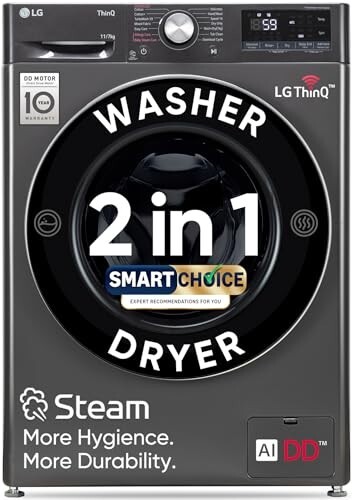 LG Smart Choice,11 Kg (Wash)/7 Kg (Dry), 6 Motion DD & Wi-Fi Front Load Fully Automatic Washer Dryer (FHD1107SWM, Intelligent & Convenient Fabric Care, Middle Black)