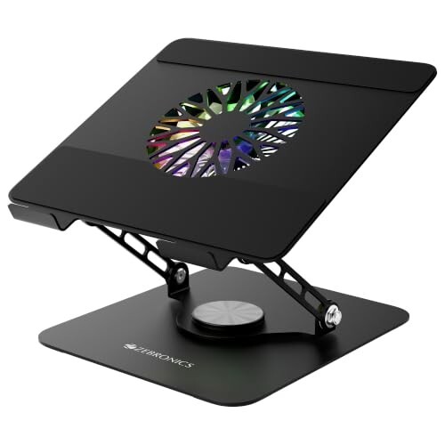 Zebronics NS5500 Rotatable Laptop Cooling Stand, Up to 17-Inch, 360° Rotation, Metal Body, USB Powered Cooling, LED Lights, 3 USB, 2 Type-C Ports, Multi-Angle, Foldable, 5kg Capacity,Anti Rust (Black)