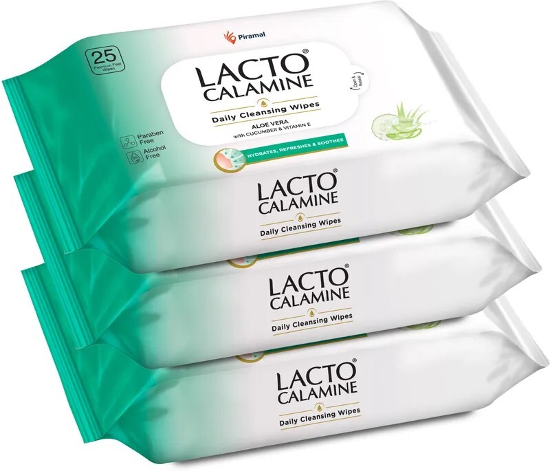 Lacto Calamine Daily Cleansing wipe Alcohol Free Makeup Remover (75 wipes)