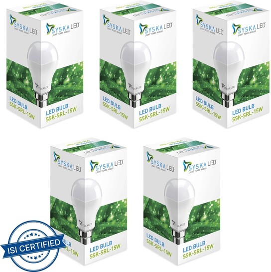 Syska 15 W Basic Standard B22 LED Bulb (White, Pack of 5)
