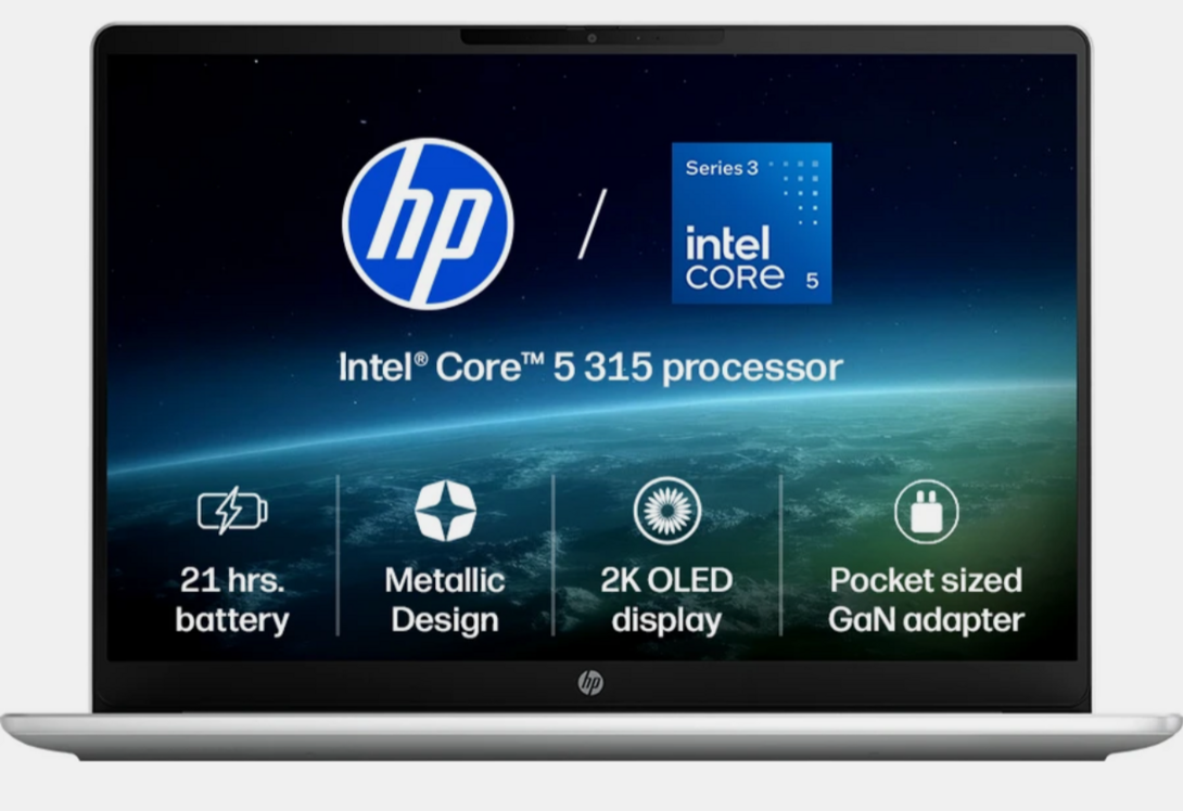 HP Omnibook 3 Next Gen AI PC, 2K OLED Intel Core 5 Series 3 315 - (12 GB/512 GB SSD/Windows 11 Home) 14-ht0242TU Laptop (14 inch, Glacier Silver Aluminum, 1.4 kg, With MS Office)
