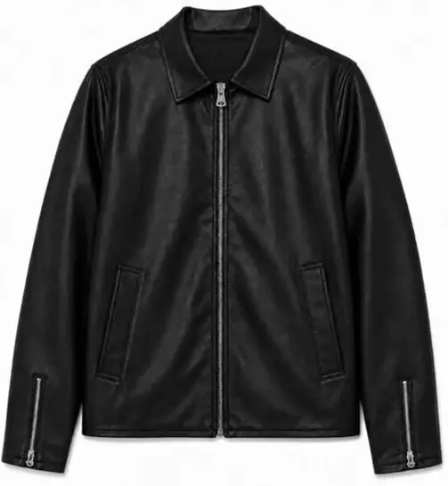 Men's Classic Faux/Leather Jacket, Full Zip Casual Outwear with Shirt Collar and Zipped Pockets J-4899