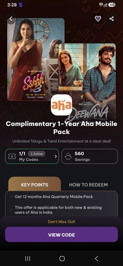 Complimentary 1year Aha Mobile subscription from Timesprime (may be user specific)