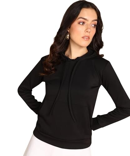 POPWINGS Casual Solid Hooded Pocket Sweatshirt for Women