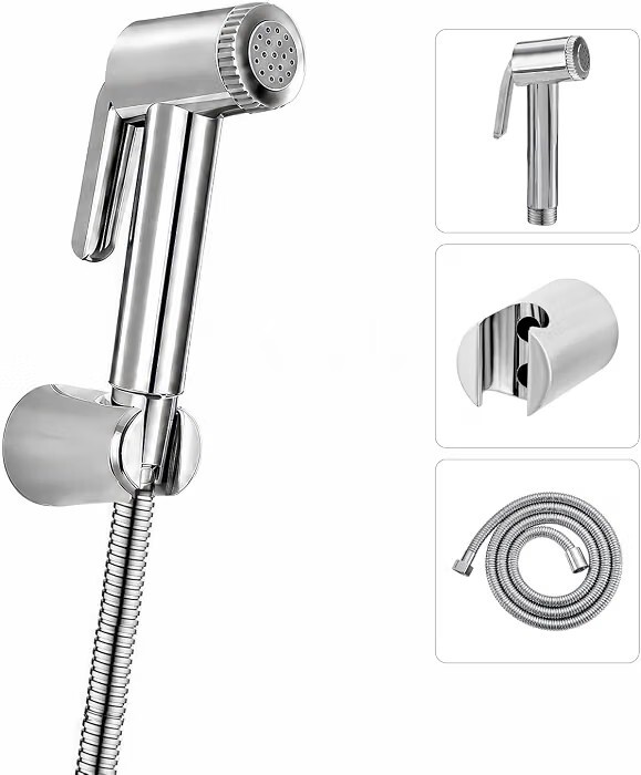 Amazon Basics Health Faucet Set for Bathroom | Premium ABS Jet Spray Gun with 1.5M Stainless Steel Hose & Wall Hook Pack of 1 