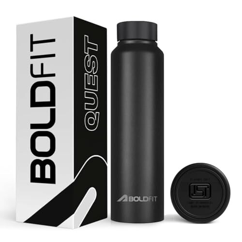 Boldfit Water Bottles Stainless Steel Water Bottle 1 Litre Steel Bottles for School, Office, Home, Gym 1 Litre for Men Leakproof, Rust Free Metal Bottle -1000 ml Black