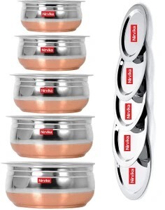 Nirvika Copper Bottom Handi/Urli With Lid Serving Cooking Gifting Set of 5 Piece Cookware Set