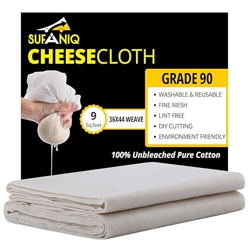 Sufaniq Cheesecloth Grade 90 ' 1 Sq Yard Unbleached 100% Cotton Fabric 5 x 10 x 0.5 Centimeters,Beige