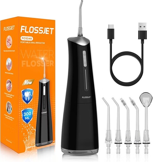 Water Dental Flosser for Teeth Cordless with 300ML 4 Cleaning Modes 5 Jet Tips Portable Oral Irrigator USB-Powered Electric Flosser IPX7 Waterproof
