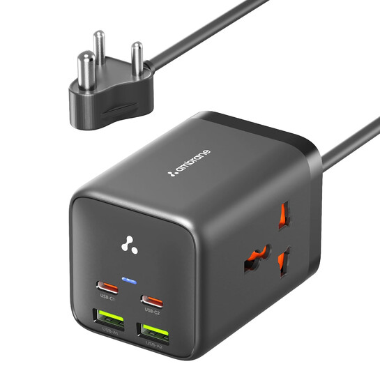  Ambrane 6-in-1 Power Hub 65W @ ₹2,199 Only | 6 Ports + 2 AC Sockets | Desktop Charging Station!