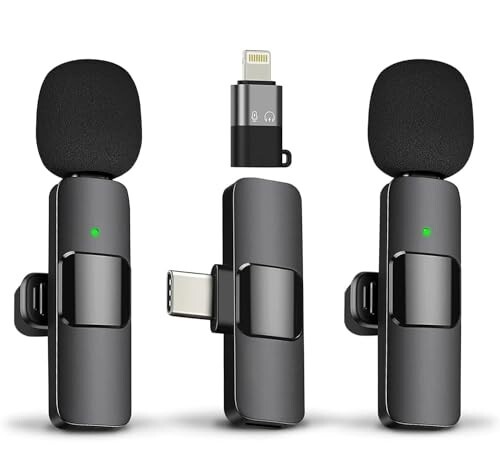TECHNOVIEW Wireless Microphone Lavalier Lapel Microphone for Android,iPhone - Cordless Omnidirectional Condenser Recording Mic for Interview,Youtubers,Video Recording, Live Streaming(Dual-Black)