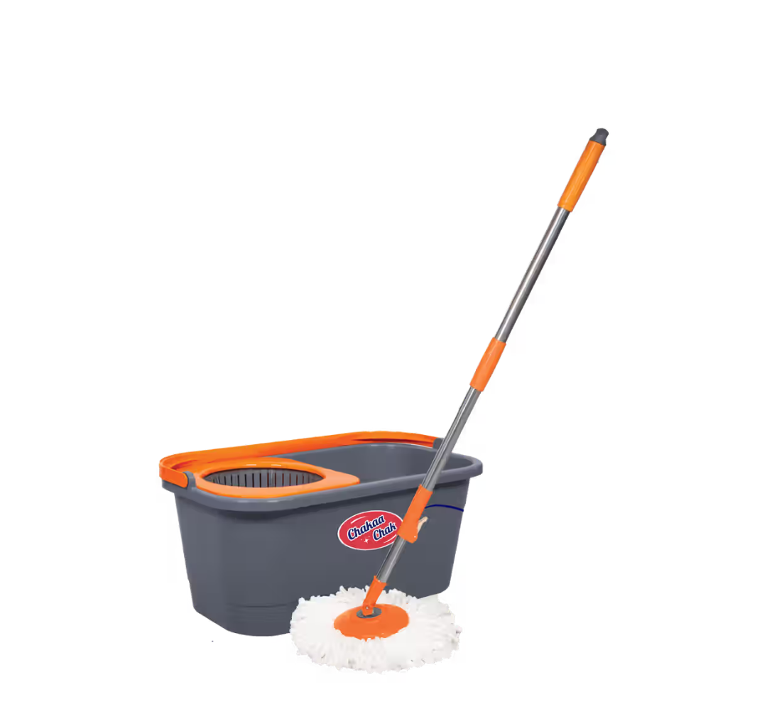  Chakaachak Plastic Eco Spin Bucket Mop (Grey and Orange) on Instamart
