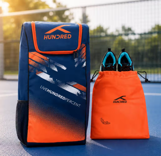 Hundred Pitch Cricket Duffle Kit Bag (Navy, Orange), Pickle Ball Kit Bag
